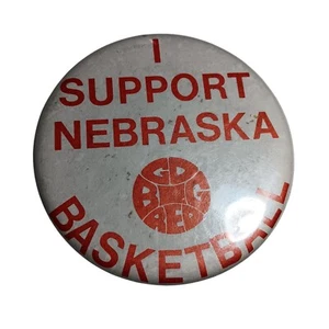 Pin botón vintage "I Support Nebraska Basketball" rojo grande años 198 Huskers Pinback - Imagen 1 de 4