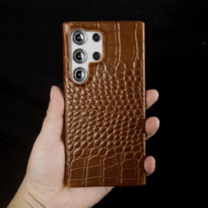 Funda de Cuero Genuino para Samsung Galaxy S24 S23 Ultra Grano Cocodrilo Cubierta Trasera - Imagen 1 de 21