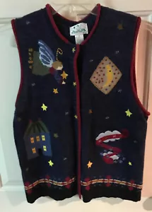 Maglione gilet Quacker Factory usato in ottime condizioni bottoni davanti impreziosito Angel Moon Navy M - Foto 1 di 7