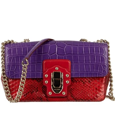 DOLCE & GABBANA Croco Snake Leather Shoulder Bag LUCIA Red Purple 09920 - Image 1 of 4