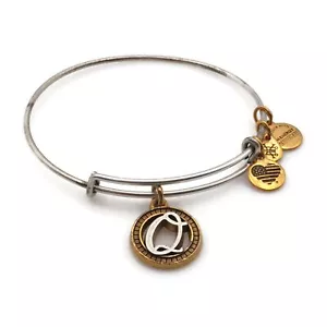 Alex And Ani 2018 Gold Silver Tone Initial Q Expandable Wire Fashion Bracelet - Picture 1 of 12