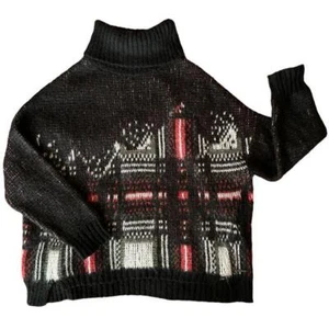 Diesel Men M Black Red Check Sweater Short Length Mohair30 Luxury Casual Style - Picture 1 of 6