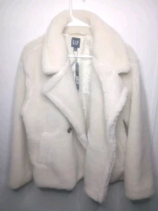 GAP Womens Jacket Sherpa Teddy Two Button Lined W/ Pockets Beige Size L NWT - Picture 1 of 8