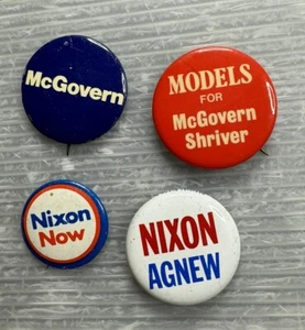 vintage 1972 NIXON NOW Agnew PINBACK BUTTON LOT/4 Models for George McGovern - Picture 1 of 12