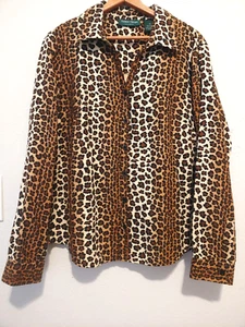 Lemon Grass Shirt Leopard Print Long Sleeve Button Up Animal Print Womens XL - Picture 1 of 8
