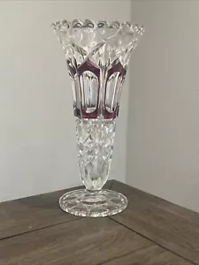 Vintage Ruby Red Hearts Crystal Vase By Anna Hutte Bleikristall 10” Tall - Picture 1 of 9