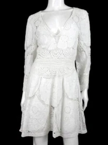 CHLOE WHITE EMBROIDERED CROCHET LACE V-NECK DRESS SZ.34/XS - Picture 1 of 6