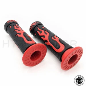 7/8" Red Flame 22mm Hand Grips For Kawasaki EX ZR ZRX ZX ZXR ZZR Ninja - Picture 1 of 5