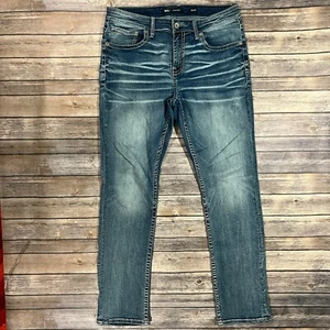 Buckle BKE Jake Straight Jeans Stretch Denim 34x34 Mens Blue Thick Stitch Pants - Picture 1 of 11