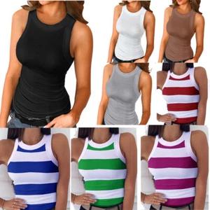 Women's Sleeveless Plain Vest Top Summer Casual Slim Fit Tank Top T-Shirt Blouse - Picture 1 of 12