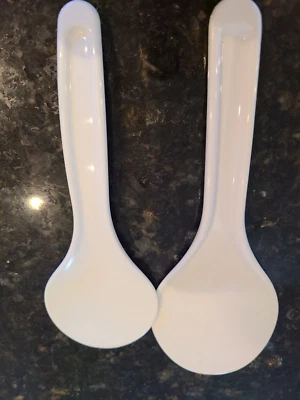 Set of Two (2) White Plastic Rice Serving Spoons, pre owned - Image 1 of 3
