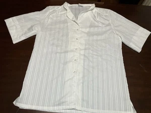 Camicetta donna vintage Sears manica corta bianca a righe con bottoni taglia 18 - Foto 1 di 8