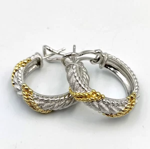 QVC Judith Ripka Sterling Silver 925 Two Tone Twisted Rope Design Hoop Earrings - Picture 1 of 11