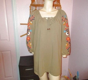 Studio Embroidered Tunic Top Size 3X Modal 3/4 Sleeves Peasant Boho Festival - Picture 1 of 10