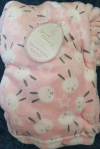 Bunny Head Stars Print Pink Fleece Blanket TJM Special Delivery New - Picture 1 of 7