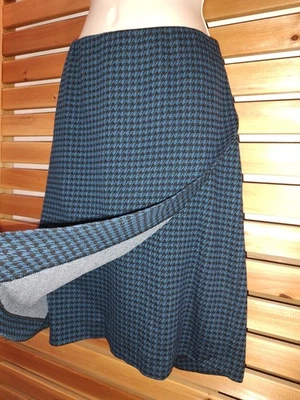 Falda J Jill Ponte Azul Pata de Gallo Talla Pequeña Alta Elastizada Imitación Envoltura Carrera Foto 1 de 4