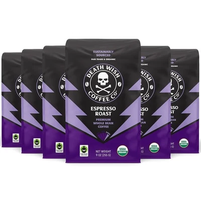Café Death Wish, grano entero tostado espresso (9 oz, 6 9 onzas (paquete de 6)  Foto 1 de 4