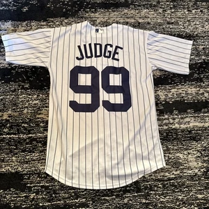 New York Yankees Aaron Judge Jersey Mens Medium Majestic White Pin Stripe MLB - Picture 1 of 8