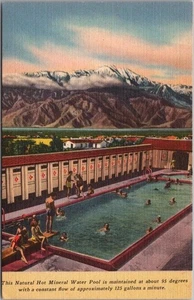 Postal de lino "Piscina de agua mineral caliente natural" c1940 DESIERTO AGUAS TERMALES, CA" - Imagen 1 de 2