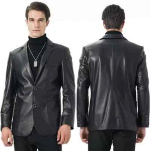Men's Pure Handmade Stylish Formal Lambskin Soft Leather Blazer Coat Party Wear - Picture 1 of 5