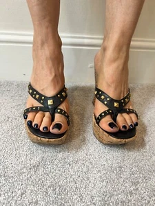 schutz Black Studded Wedge Sandals – EU 38 / UK 5 - Picture 1 of 8