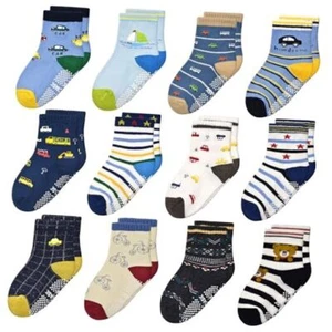 Calcetines antideslizantes para niños pequeños con pinza 12 pares antideslizantes 1-3T 01 estilo coche - Imagen 1 de 8