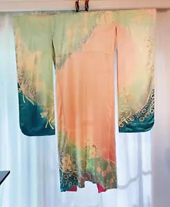 Vintage Kimono Japanese | Pink and blue Furisode | 100% Silk | D&E EMANUEL - Picture 1 of 9