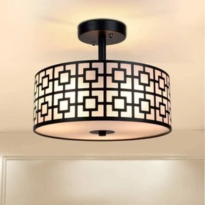 Modern Black 3-Light Drum Flush Mount Ceiling Light Fixture for Bedroom - Picture 1 of 9