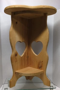 2 Tier VTG Handcrafted Solid Wood Heart Design Corner Shelf Decor 22.5" Tall - Picture 1 of 14