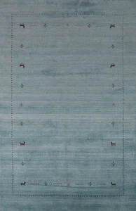Luxuriöser blauer handgeknüpfter Wollteppich authentischer Gabbeh-Teppich 5x8 Fuß - Bild 1 von 18