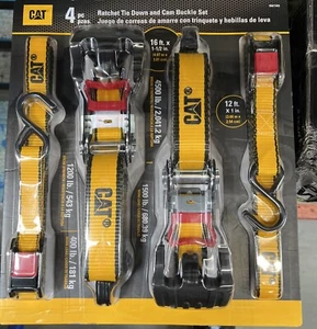 New Cat 4 Piece Ratchet Tie Down And Cam Buckle Set #980730S-16' X1 1/2" - Picture 1 of 2