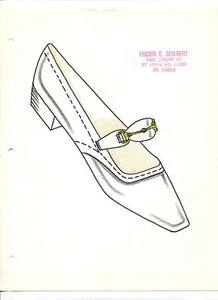 ORIGINAL Hand Drawn Sketch 1960s fashion designer LUCIEN GUILBERT SHOE black 29B - Picture 1 of 1