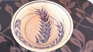 Vintage Large Brown with Blue Wheat Designed Pottery Bowl - Picture 1 of 7