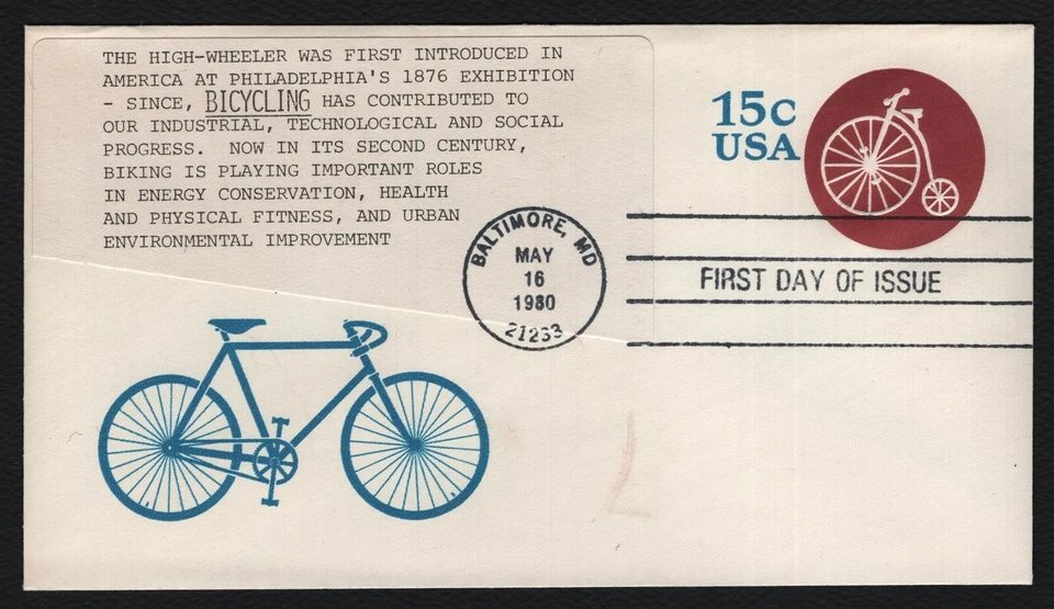 #U597 15c Bicycling, Paste-On Cachet FDC **ANY 5=FREE SHIPPING** - Image 1 of 1