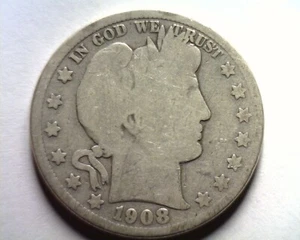 1908-D BARBER HALF DOLLAR ABOUT GOOD / GOOD AG/G NICE ORIGINAL COIN BOBS COINS - Picture 1 of 2