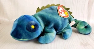 Ty Beanie Baby IGGY Iguana 1997 - dunkelblauer Stoff mit Spikes mit Hangtag - Bild 1 von 7