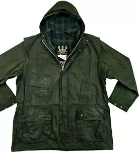 *HOT VTG Men's BARBOUR @ A5 DURHAM PARKA HOODED LINED OLIVE WAXED Jacket C42 M-L - Picture 1 of 19