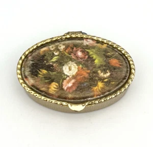 Vintage Pillendose Blumen Schmuckbox Floral Bunt Schatulle Retro Gold Dose #2927 - Bild 1 von 9