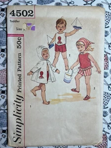 Simplicity Pattern 4502 Toddlers' Boxer Shorts Top Beach Coat Headscarf Size 2 - Picture 1 of 4