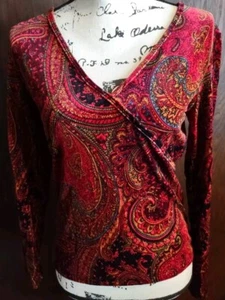 90s Y2K Red Velvet velour Top Petite Medium PM Whimsygoth Paisley Babydoll Fairy - Picture 1 of 6