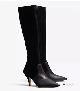 Tory Burch Georgina Black Suede Velvet Leather Knee High Low Heel Boots Size 7 M - Picture 1 of 9