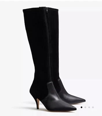 Tory Burch Georgina Black Suede Velvet Leather Knee High Low Heel Boots Size 7 M - Image 1 of 4