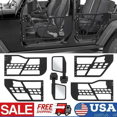 For 2007-2018 Jeep Wrangler JK 4 Door Half Tube Tubular Doors+2 Side View Mirror Foto 1 de 4