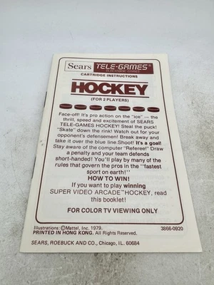 Intellivision - manual only for Hockey (Sears Tele-Games) - original - Image 1 of 2