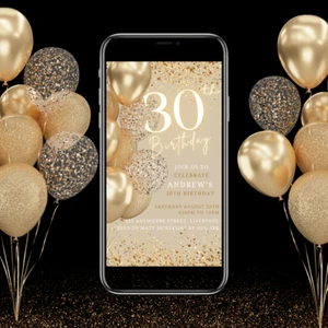 DIGITAL Personalised Birthday Invites - Gold 21st 30th 40th 50th - Picture 1 of 3