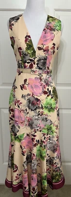 Nuevo con etiquetas Vestido largo Aline Belle Badgley Mischka talla 0 rosa tostado floral sin mangas $249 Foto 1 de 4