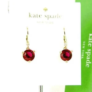 NWT Kate Spade Pave Round Simulated Ruby Red lever back earring Gold Plated - Picture 1 of 6