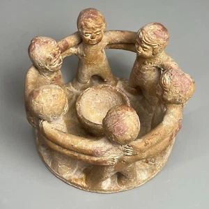 Large Pottery Candle Holder/ Sage- Circle of Friends 6 Aztec / Mayan Dancers 6" - Picture 1 of 11