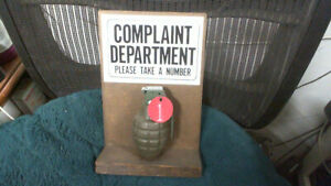 Novelty Complaint Department Take a Number Inert Dummy Grenade Desk Display