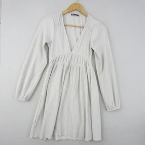 Zara Dress Womens Medium 12 White Pleated Flared V-Neck Party Cocktail Ladies - Picture 1 of 18